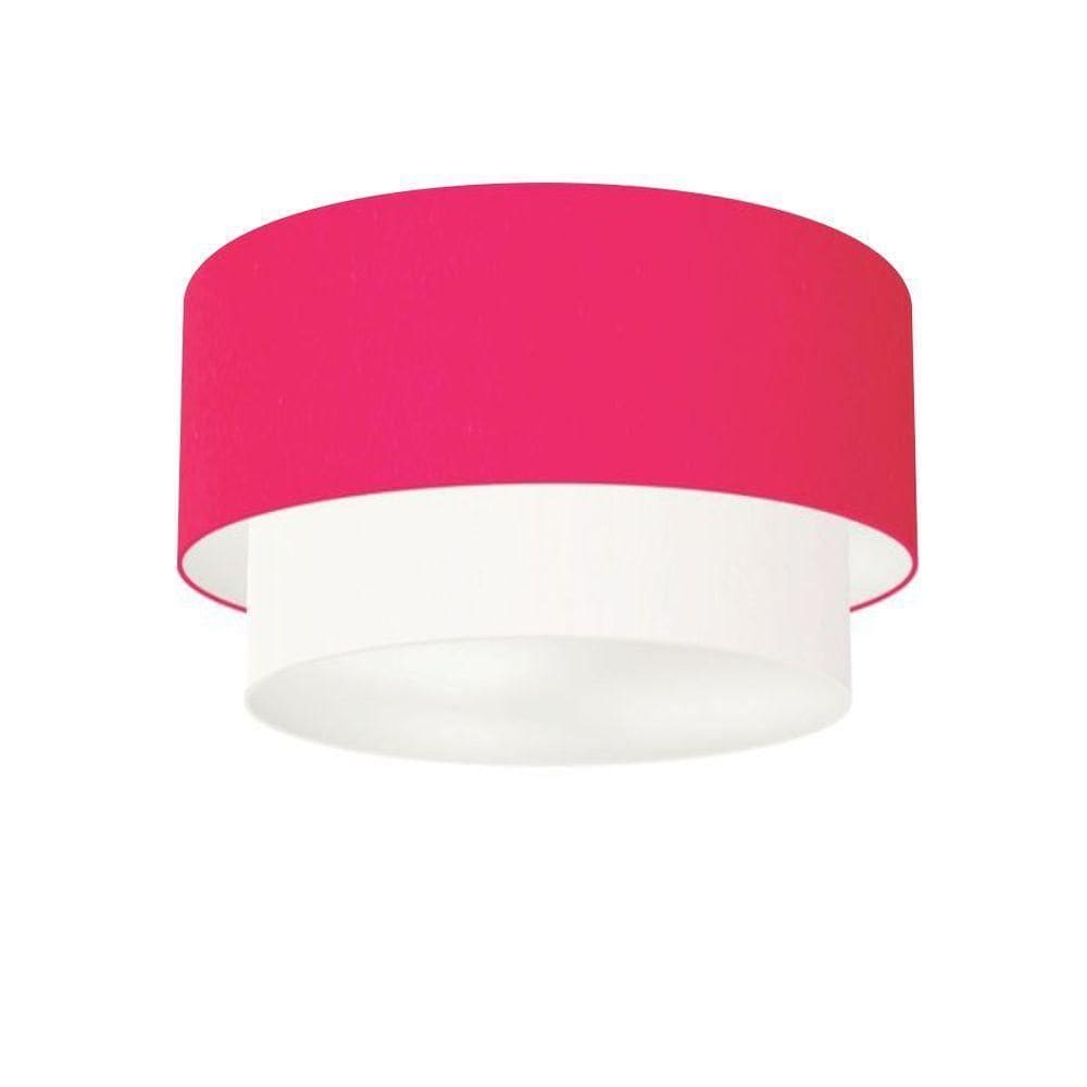 Plafon 40x35cm Cilíndrico Cúpula Rosa Pink Branco