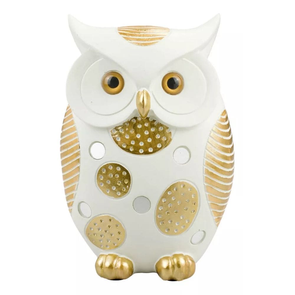 Coruja Branca Detalhes Dourado 16cm - Resina Animais