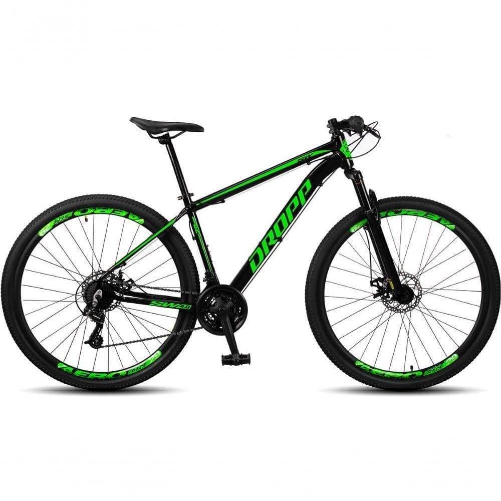 Bicicleta Aro 29 Dropp Sw 24 Vel Câmbio Shimano Quadro Alumínio Mtb Preto+Verde