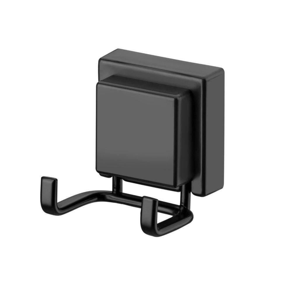 Gancho Duplo De Parede Multiuso Com Ventosa 6,5 Cm Preto Fosco