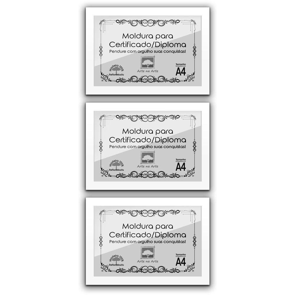 Kit 3 Certificados Diplomas A4 Com Tela De Acetato E Mdf Titulos Moldura Branca