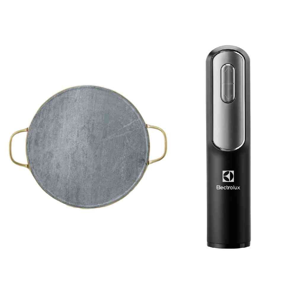 Kit Pedra para Pizza de Pedra Sabão com Alças de Cobre + Abridor de Vinho Elétrico Automático Electrolux