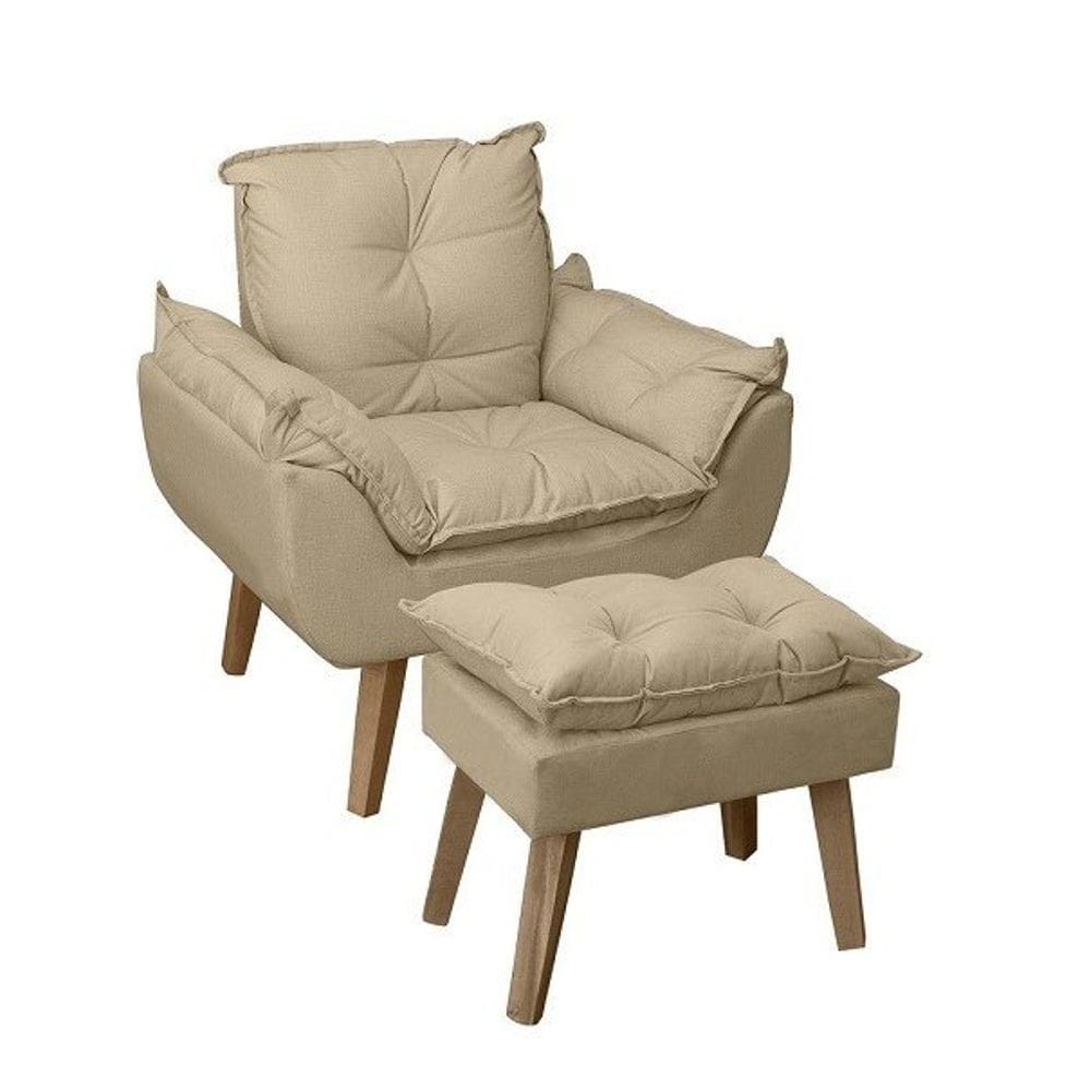 Poltrona/Cadeira Decorativa E Puff Glamour Opala Com Pés Quadrado