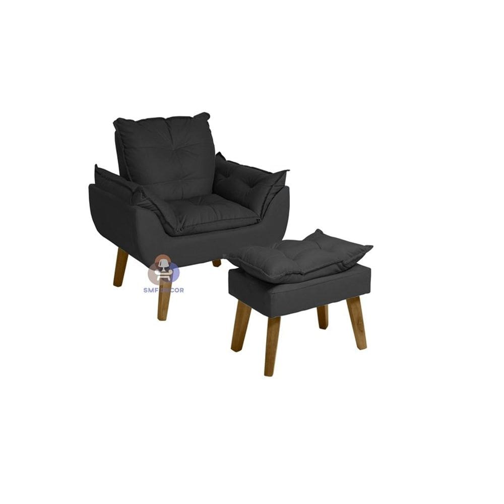 Poltrona/Cadeira Decorativa E Puff Glamour Opala Com Pés Quadrado