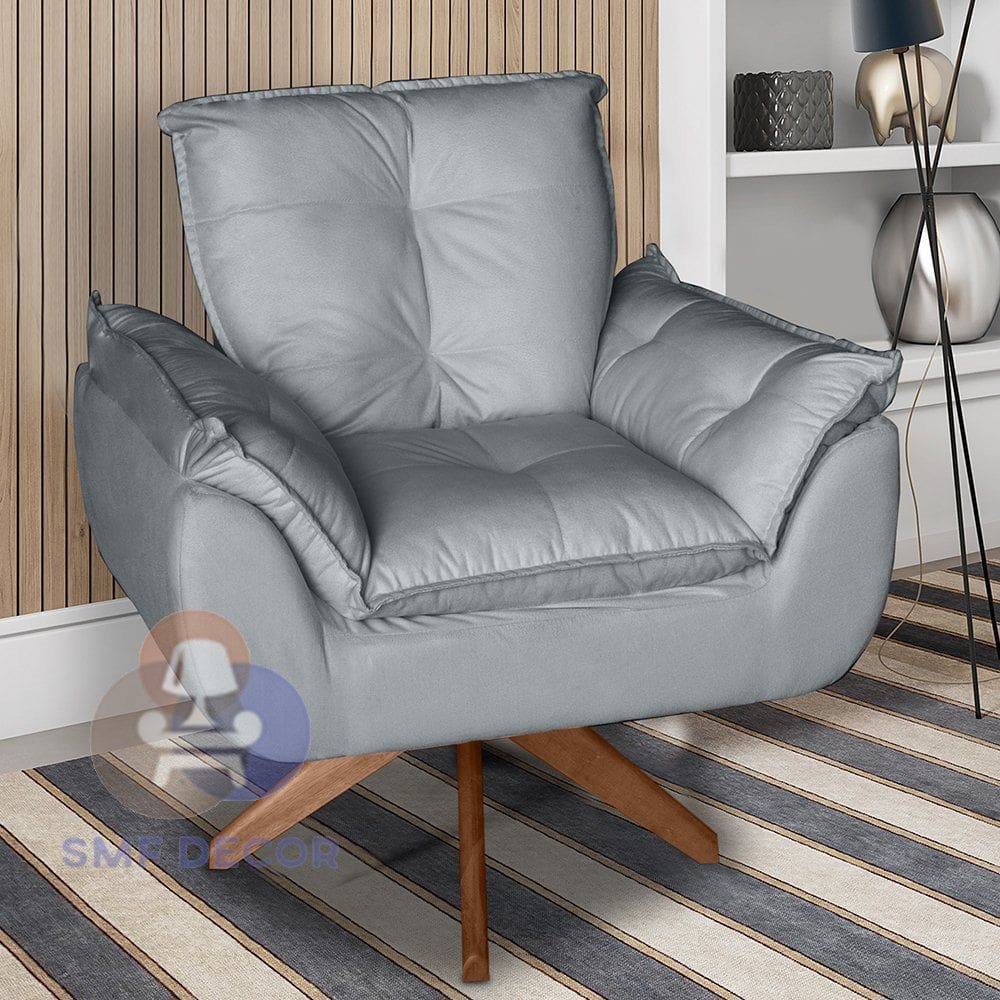 Poltrona/Cadeira Decorativa Glamour Opala Com Base Giratória 30cm em Madeira