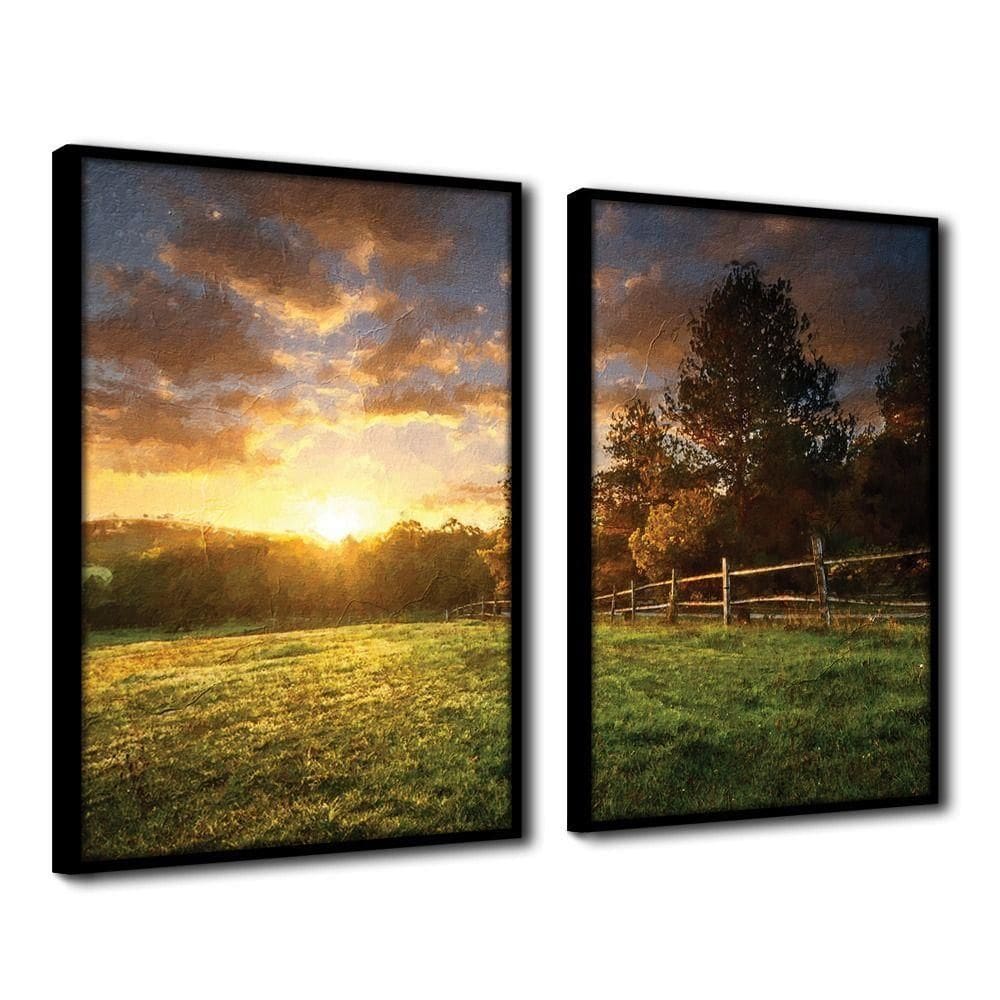 Quadro Decorativo Textura Cx Alta 2Un 40X60 Campo Ensolarado Titulo Moldura Preta
