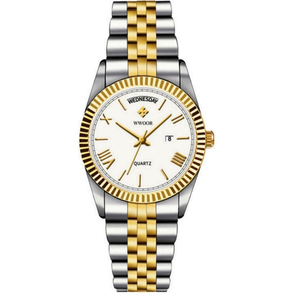 Relógio De Quartzo Masculino Design Casual Em Aço Inoxidavel à Prova D`água 3atm Branco Prata