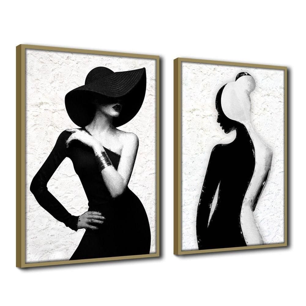 Quadro Decorativo Textura Cx Alta Estilo Mulher 2 Un 40X60 Titulo Moldura Caqui