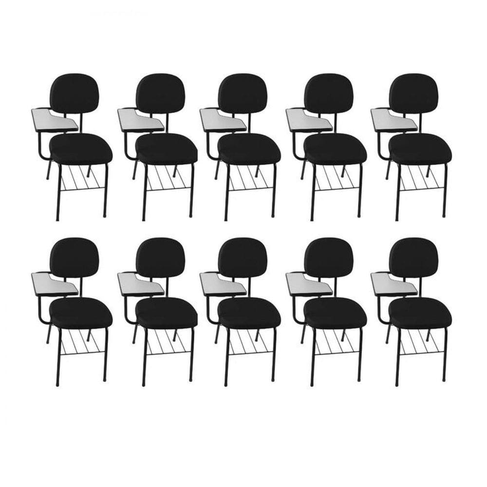 Kit 10 Cadeiras Universitária Secretária com Porta Livros Preto