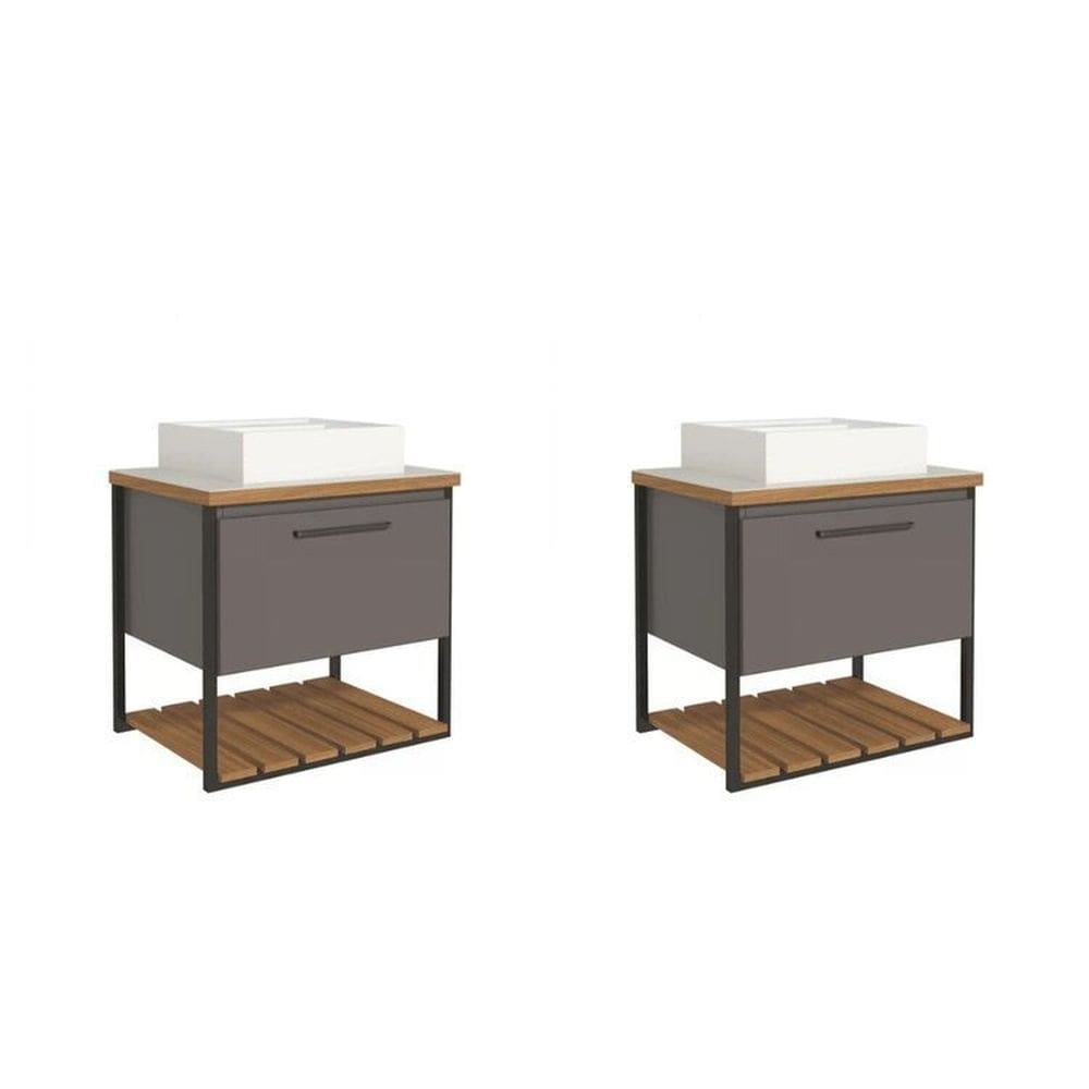 Kit com 2 Gabinetes para Banheiro com Cuba 60cm Palermo Titanium