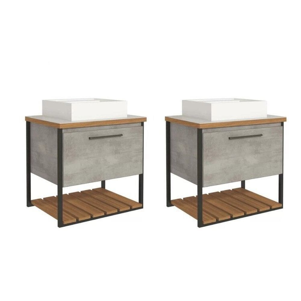 Kit com 2 Gabinetes para Banheiro com Cuba 60cm Palermo Cimento