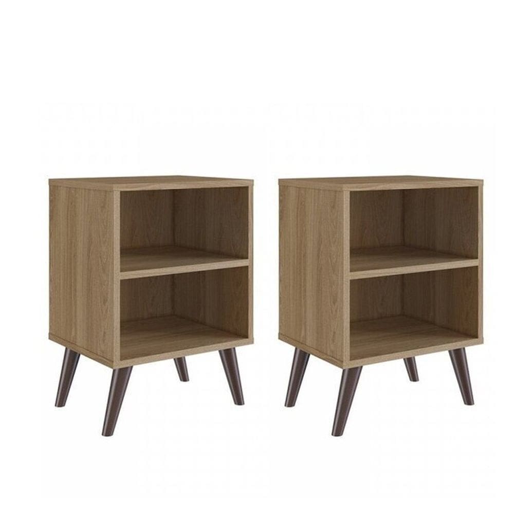 Kit 2 Mesas de Cabeceira Retrô com Prateleira Oak Oak