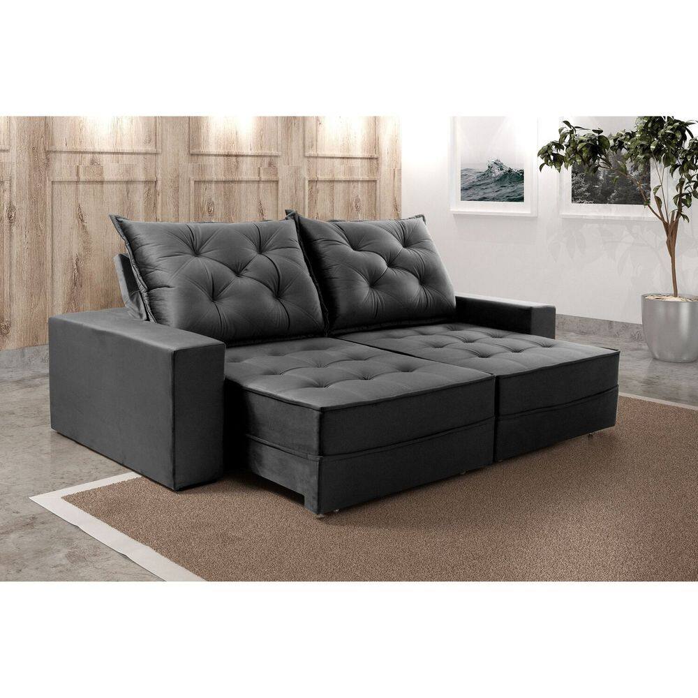 Sofá Retrátil e Reclinável 3 Lugares 230cm Ágata Suede Cinza