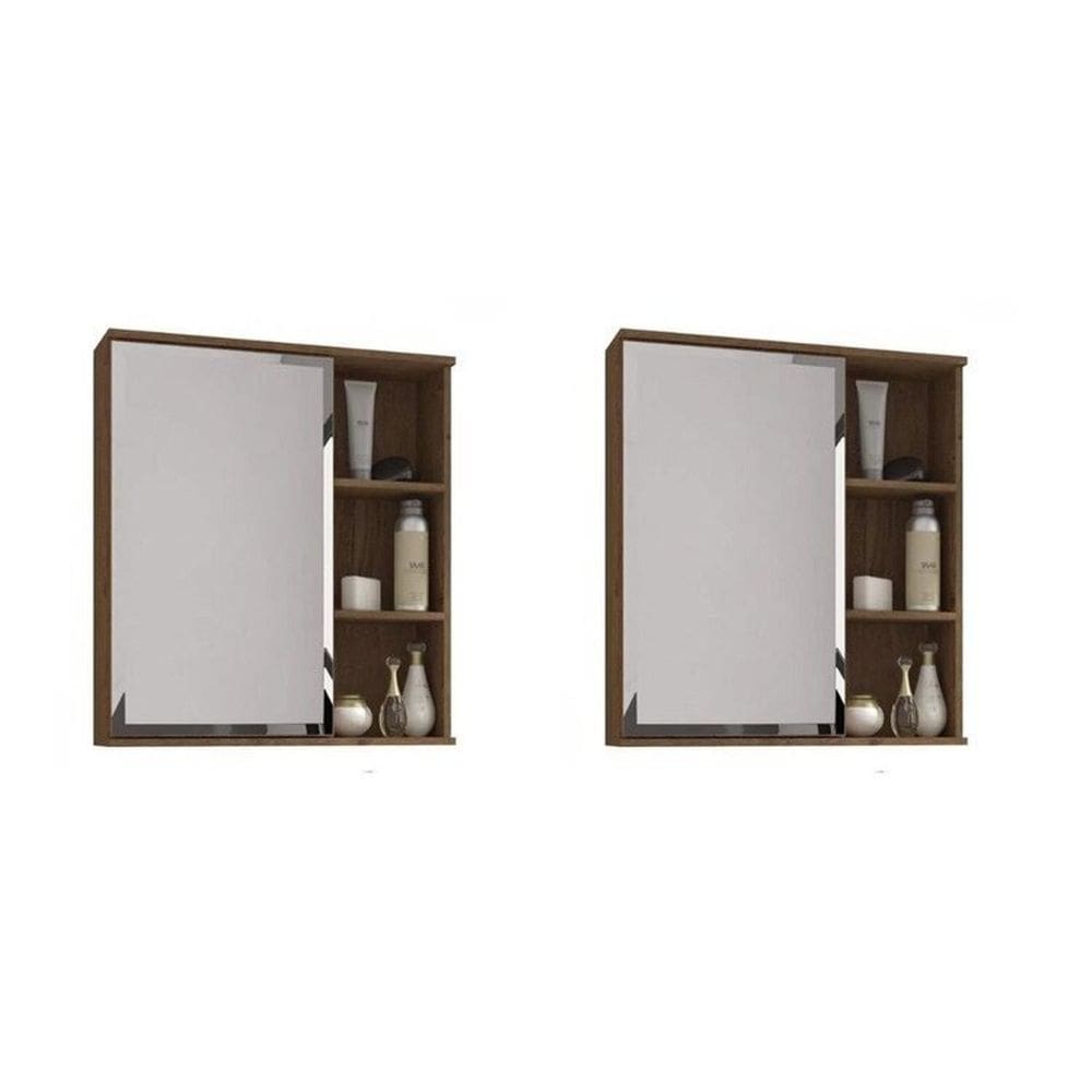Kit com 2 Espelheiras para Banheiro 1 Porta 3 Prateleiras Treviso Branco
