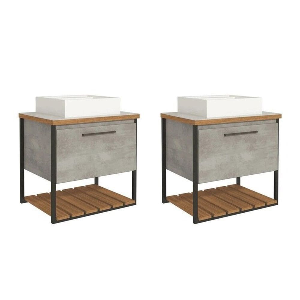Kit com 2 Gabinetes para Banheiro com Cuba 80cm Palermo Cimento