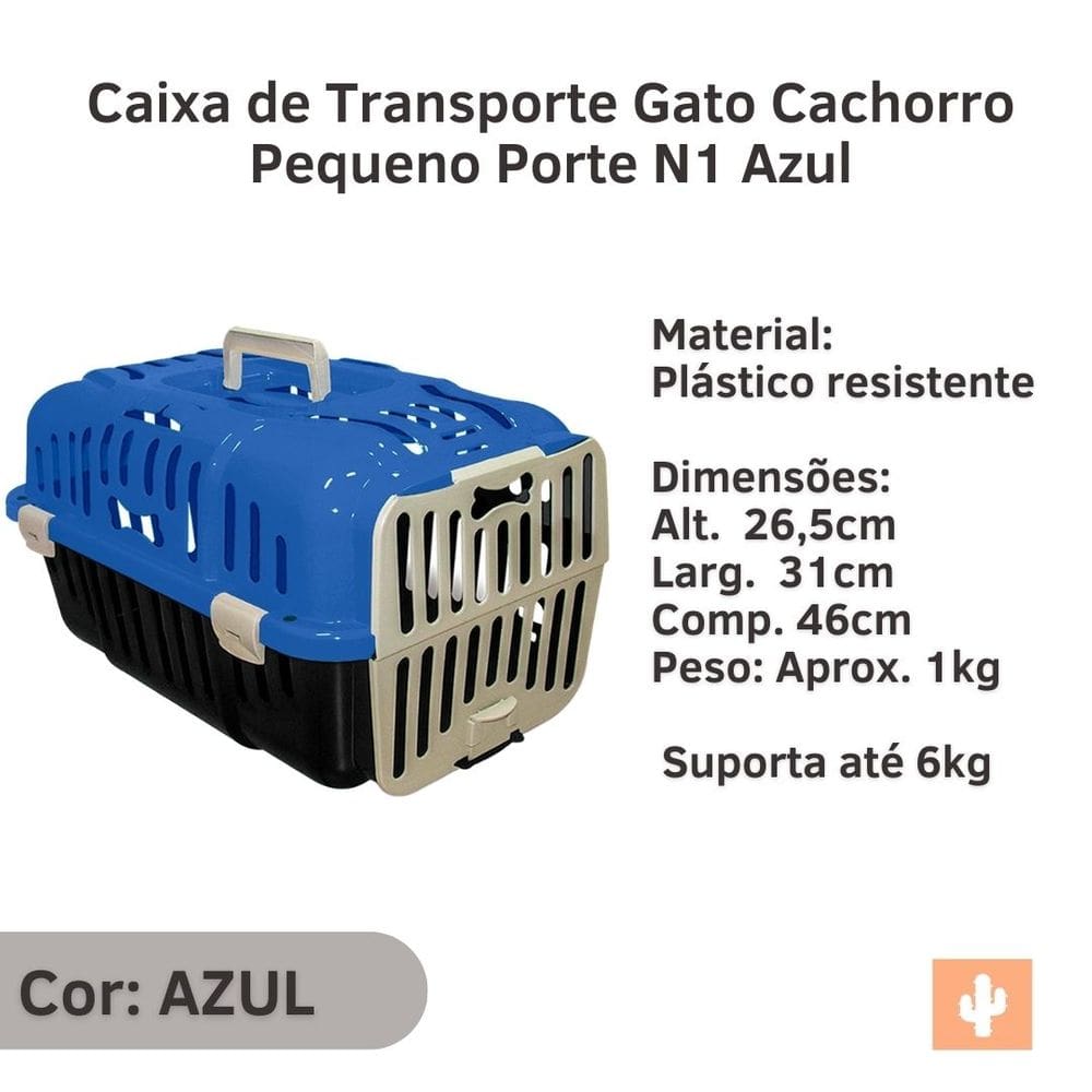 Caixa de Transporte Gato Cachorro Pequeno Porte N1 Azul