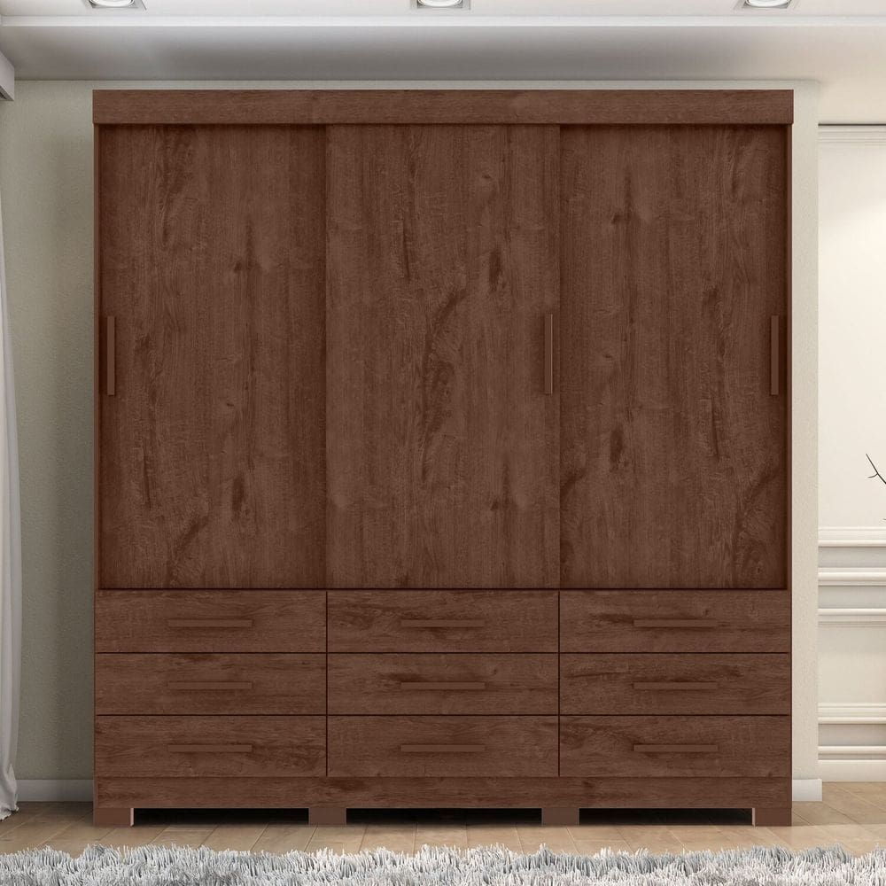 Guarda-roupa Mdp 3 Portas 9 Gavetas Ideale Max Jacarandá