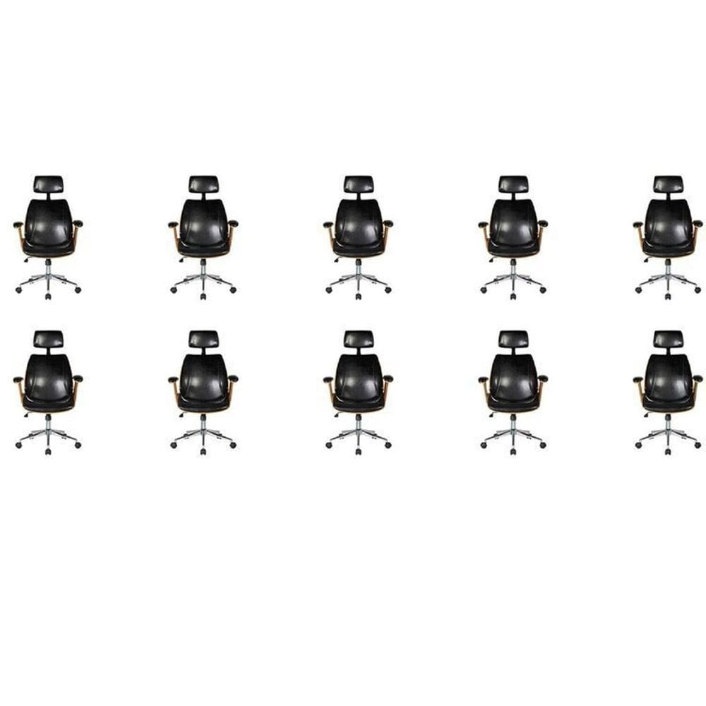 Kit com 10 Cadeiras de Escritório Presidente Giratória com Apoio de Cabeça Office Lisboa Preto