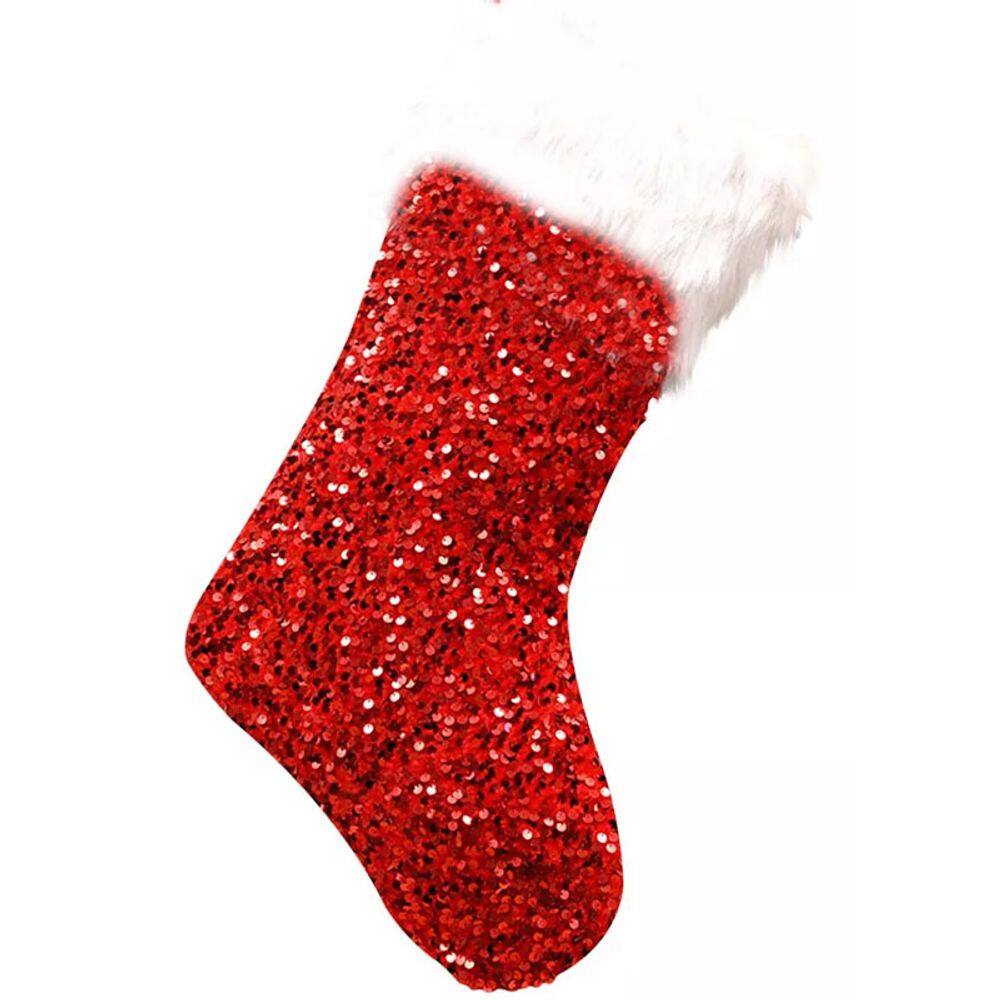 Decoração Enfeite 2 em 1 Natalina Saco de Presente Meias de Natal Pendurar Árvores de Natal Lantejoulas Punho Pelúcia