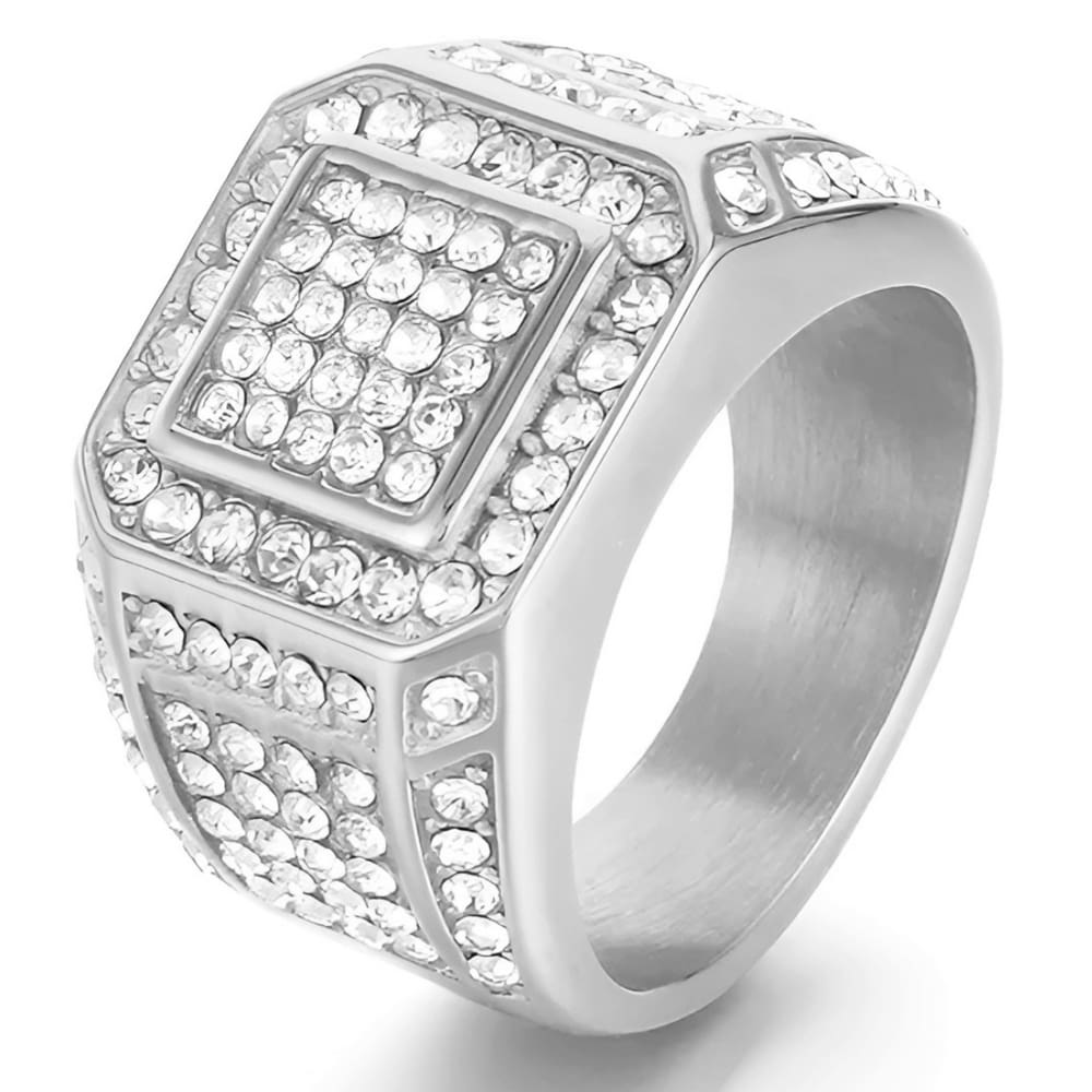 Anel Masculino Pedra Cravejado Hunter Zircônia Aço Inox Luxo