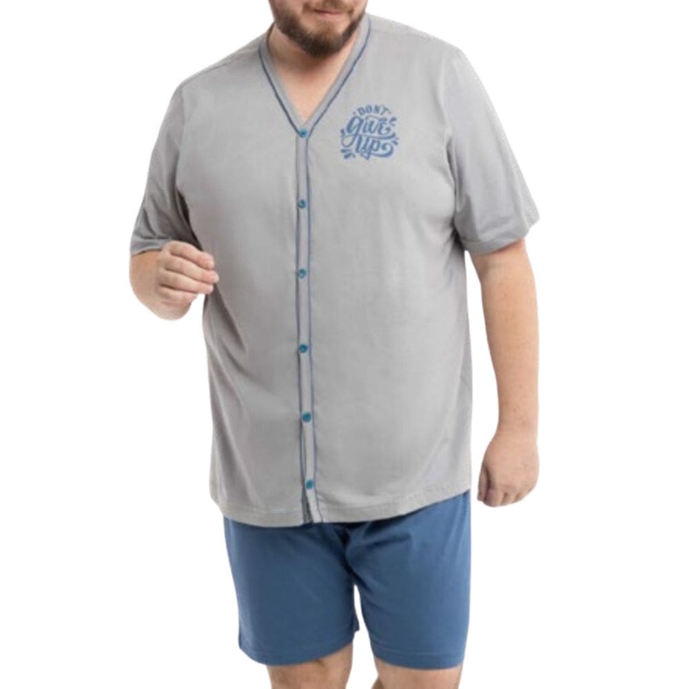 Pijama Masculino 100% Algodão Camiseta Botões E Shorts Tamanho Especial Até 62/G7 Plus Size Fernando Greenlife