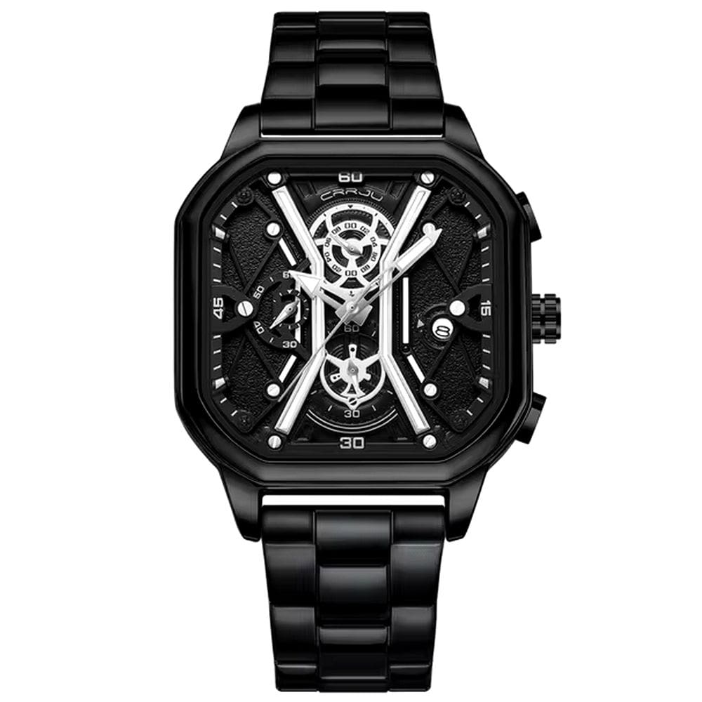 Relógio Masculino de Quartzo em Aço Inoxidável Impermeável Design Quadrado Luminoso