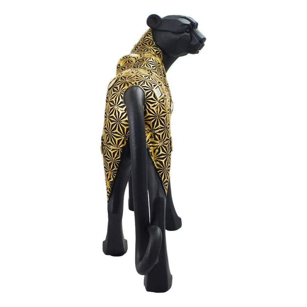 Guepardo Preto Detalhes Dourado 30cm - Resina | Extra