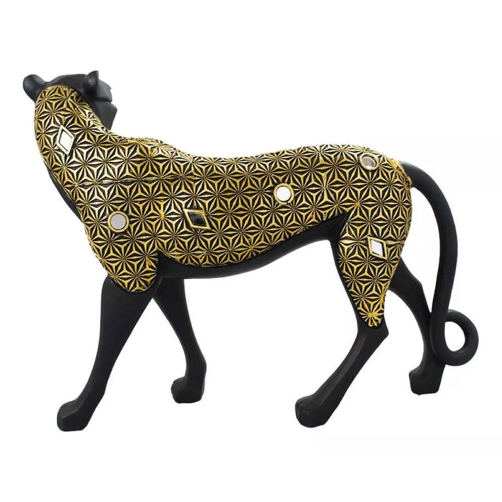 Guepardo Preto Detalhes Dourado 30cm - Resina | Extra