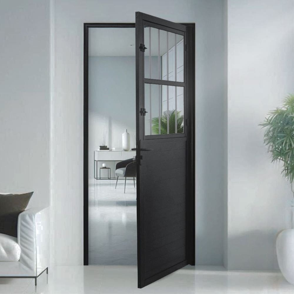 Porta Social Lambril Alumínio 2,10 X 80 Lado Direito Preto Hale Esquadrias Preto