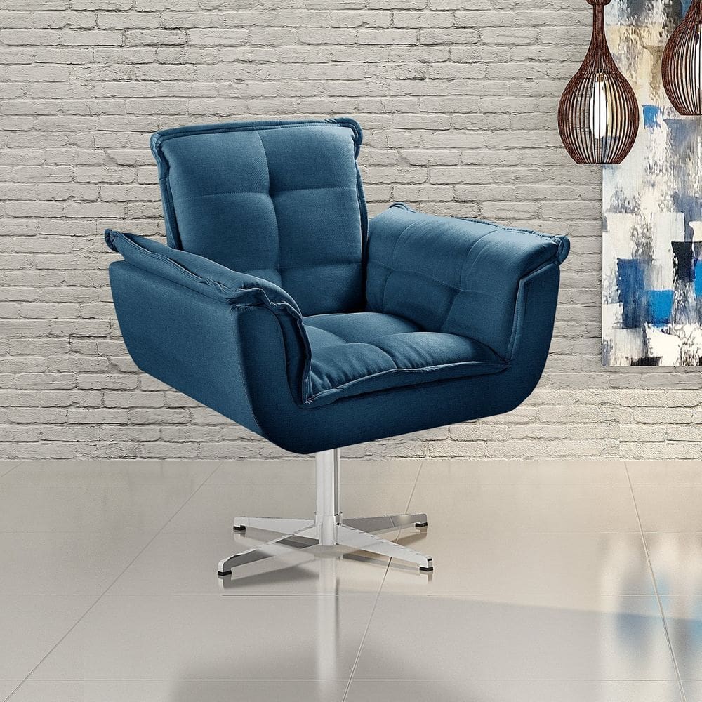 Poltrona Giratória de Metal Bella Opala Decoração Sala Recepção Azul