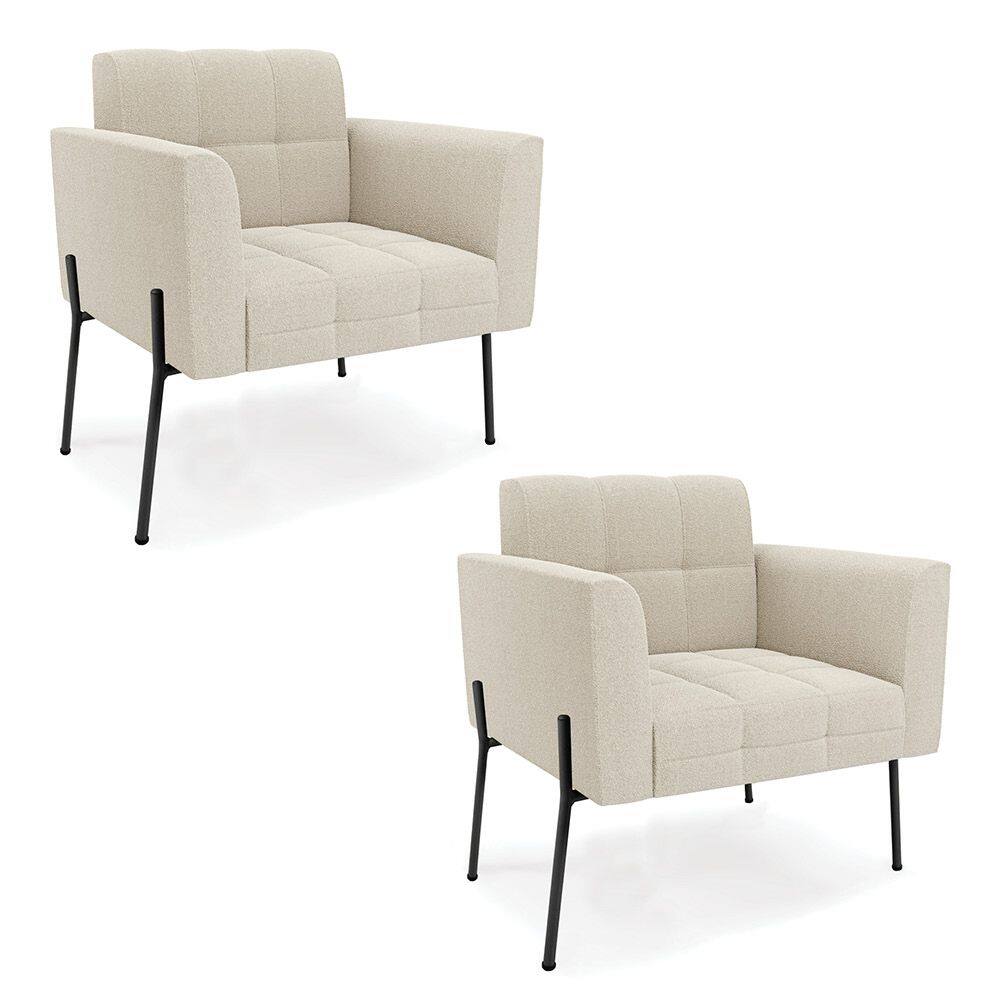 Poltrona Sala de Estar Pé de Ferro Pto Kit 2 Elisa Bouclê Bege D03 - D`Rossi