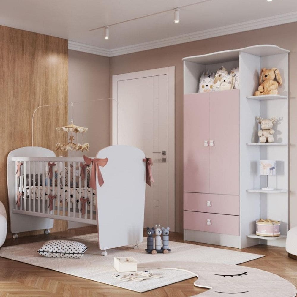 Quarto de Bebê Completo Guarda Roupa e Berço Corujinha Percasa