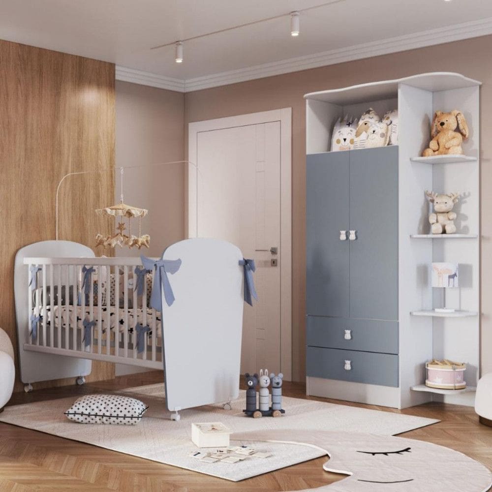 Quarto de Bebê Completo Guarda Roupa e Berço Corujinha Percasa