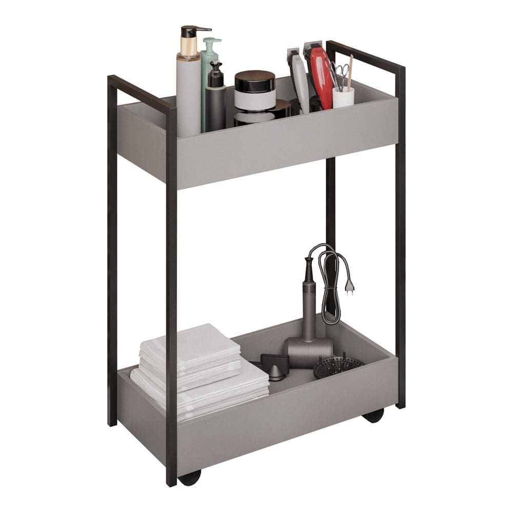 Carrinho Auxiliar Para Salão de Beleza Lara 70cm em Aço com Rodízios Grafite - Desk Design