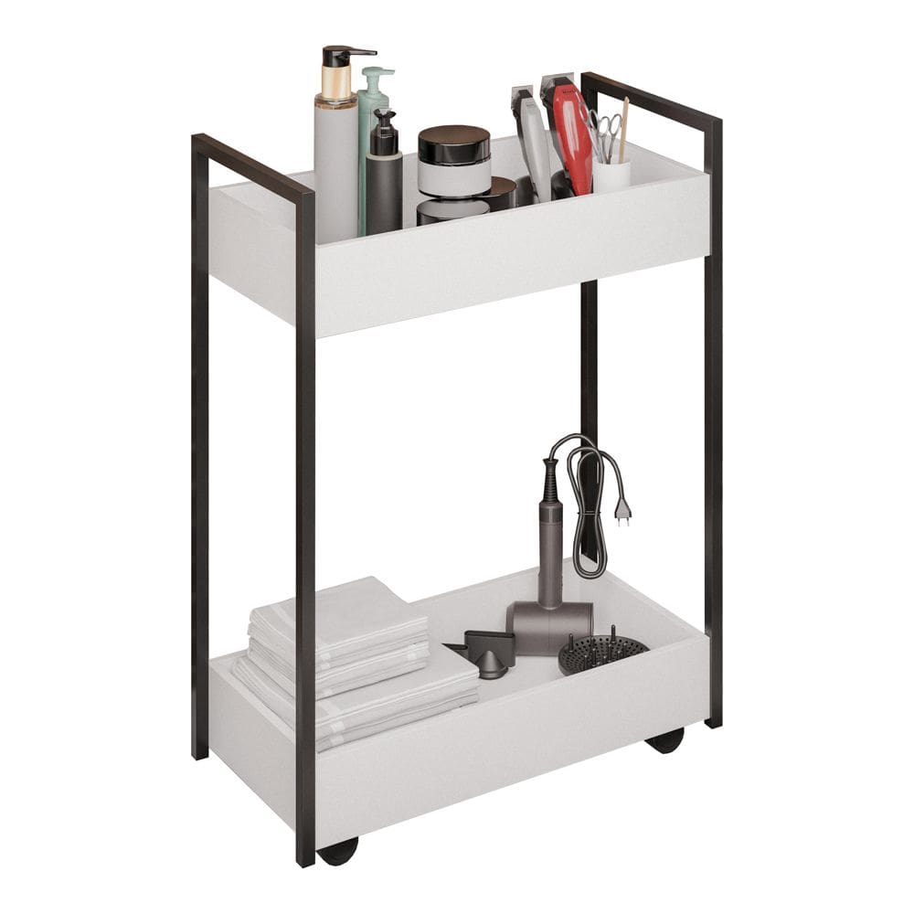 Carrinho Auxiliar Para Salão de Beleza Lara 70cm em Aço com Rodízios Branco - Desk Design