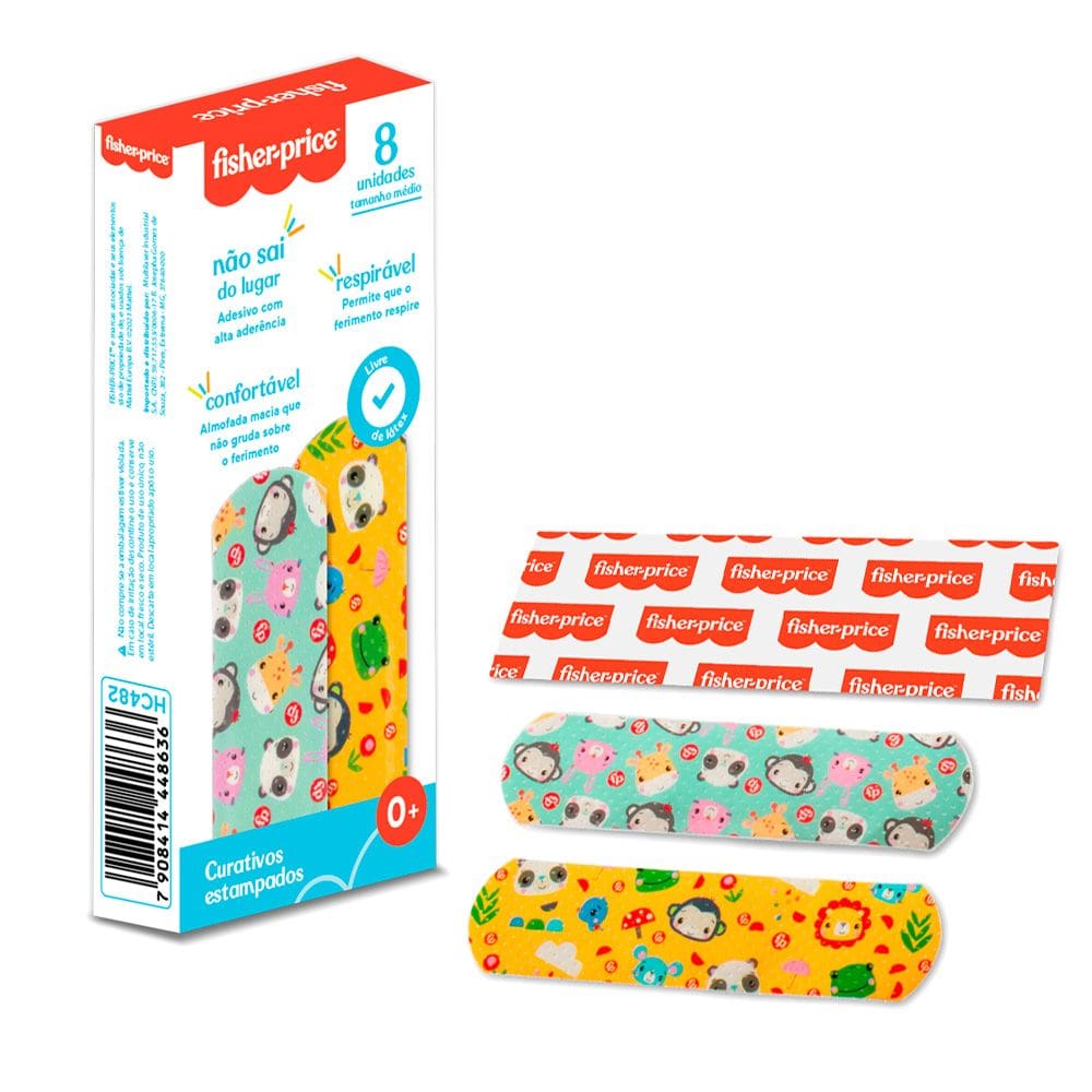 Curativos Infantis Respiráveis 8 Unidades 2 Estampas Livre De Látex Fisher Price