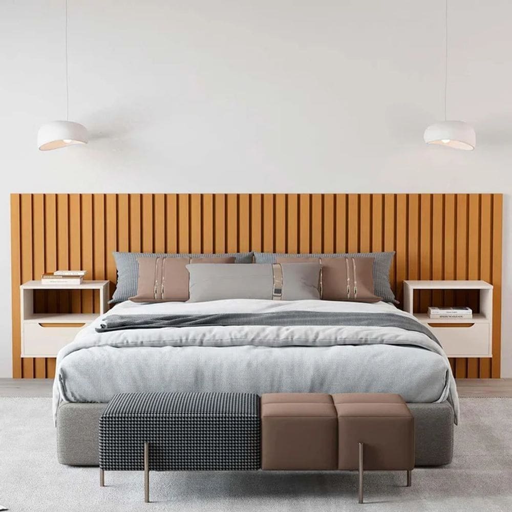 Cabeceira Ripado Para Cama de Casal/Queen Maracá Nature Com 2 Mesa de Cabeceira Jatobá OffWhite - Rede Móveis