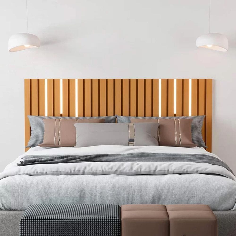 Cabeceira Ripado Maracá 162cm Para Cama de Casal/Queen Com Led Nature - Rede Móveis