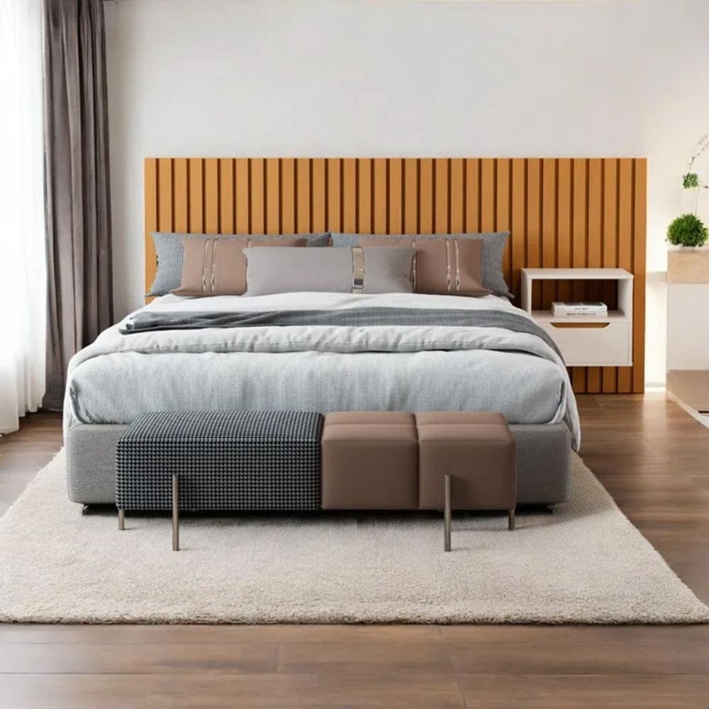 Cabeceira Ripado Para Cama de Casal/Queen Maracá Nature Com Mesa de Cabeceira Jatobá OffWhite - Rede Móveis