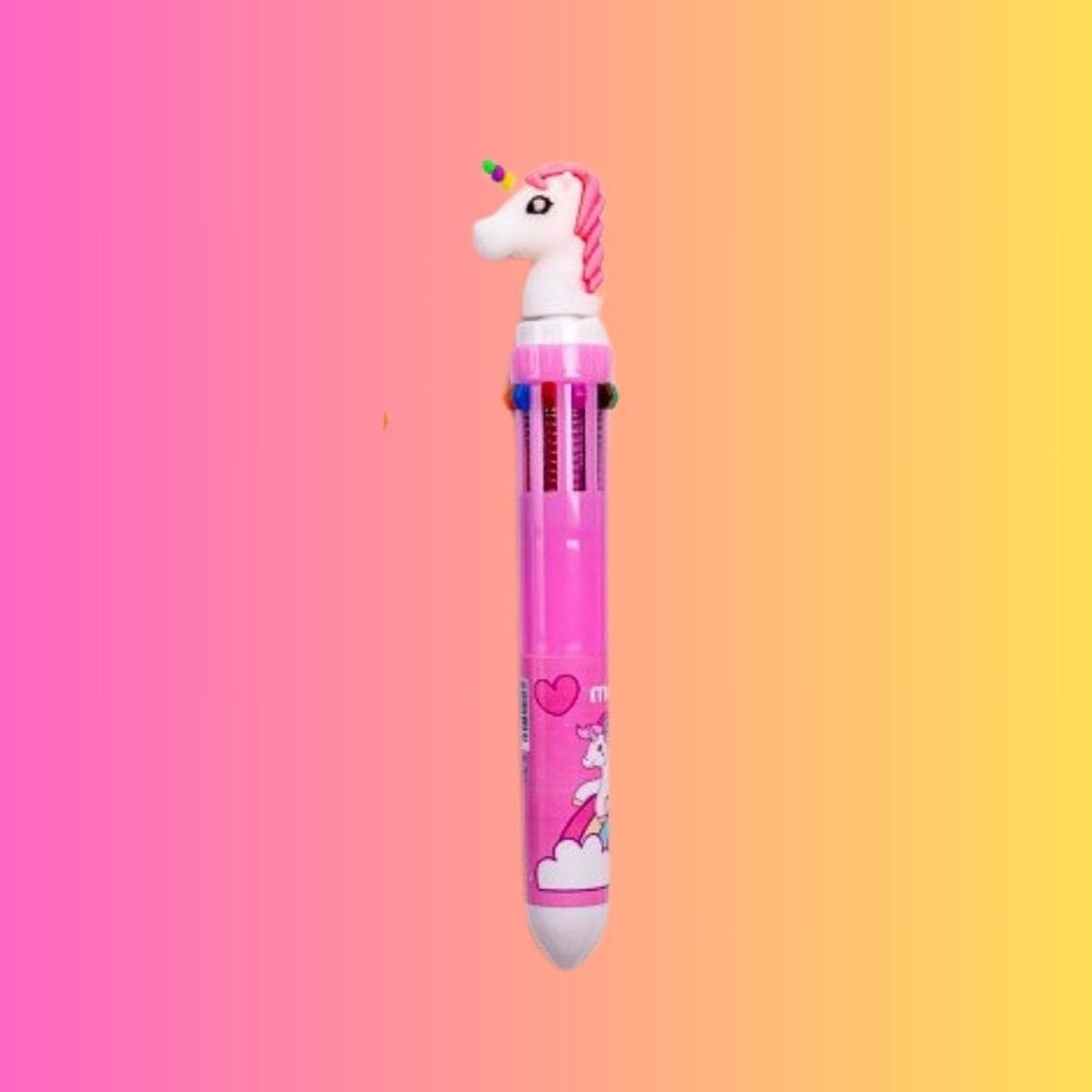 Caneta Esferográfica Unicornio 10 Cores Multicolorido Papelaria Kawaii