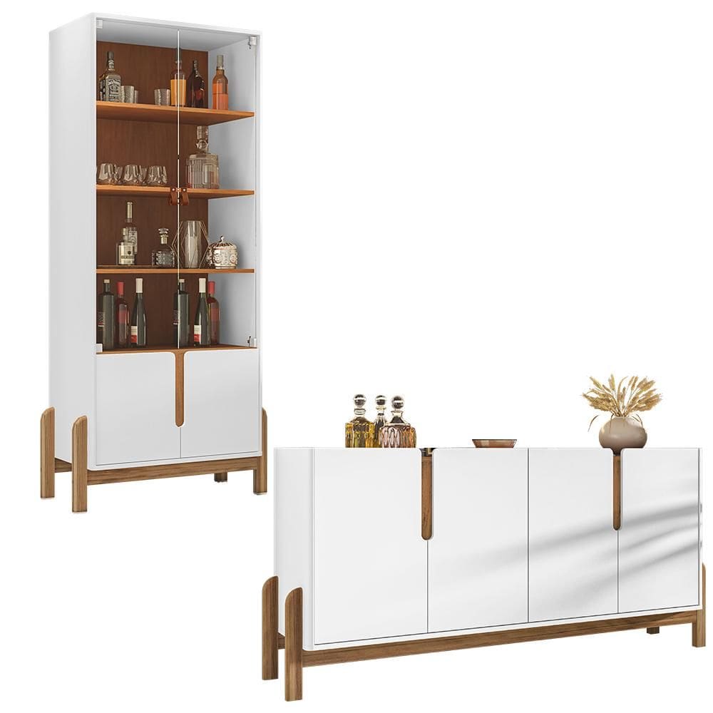 Aparador Buffet 170 Com Cristaleira Lizz Pés Madeira Maciça