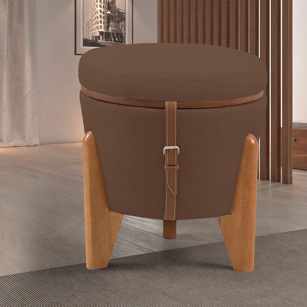 Puff Flex Veludo Base Tampo Imbuia Marrom