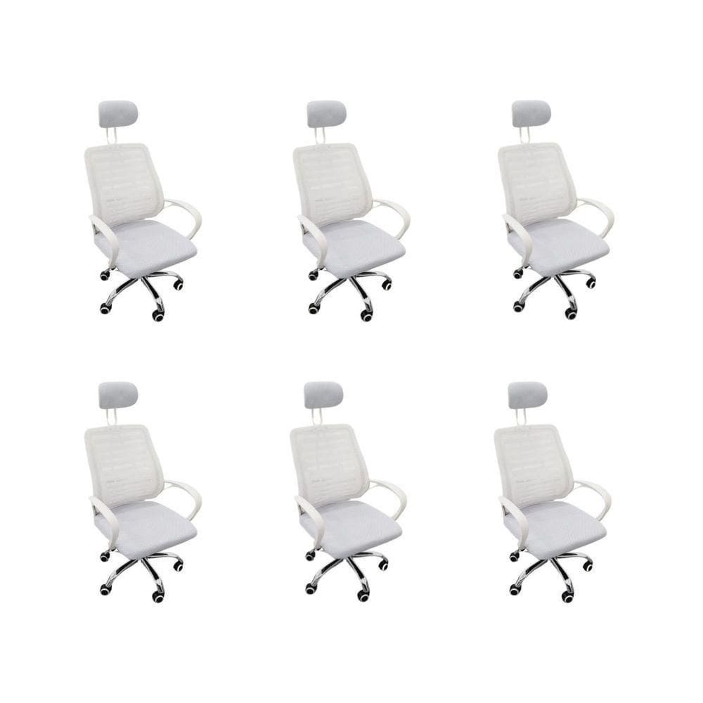 Kit 6 Cadeiras Escritório Diretor Tela Mesh Encosto De Cabeça Branco