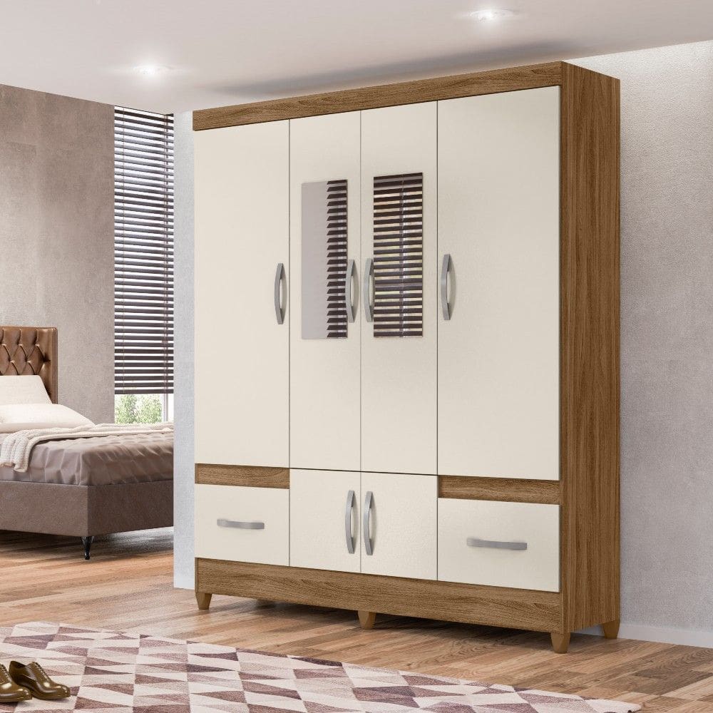 Guarda Roupa Casal com Espelhos 6 Portas 2 Gavetas MS912 Moval