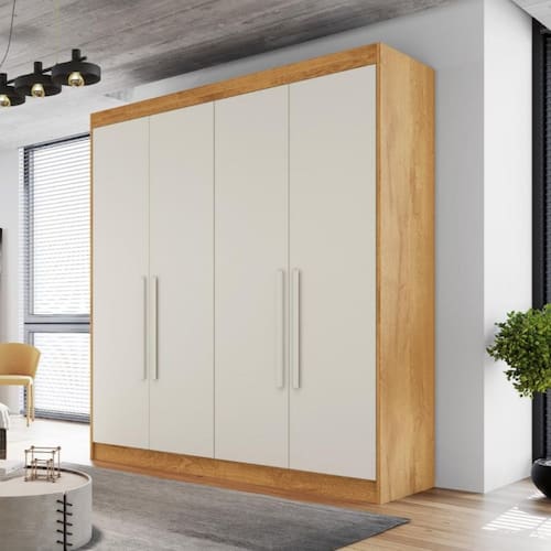 imagem-Guarda Roupa Casal 4 Portas 3 Gavetas Nantes Móveis Europa - Cinza Claro