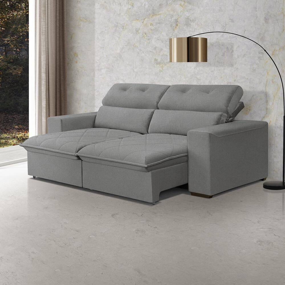 Sofá Cama Retrátil Arizona para Sala de Estar 220 Cm 3 Lugares Linho Cinza Escuro