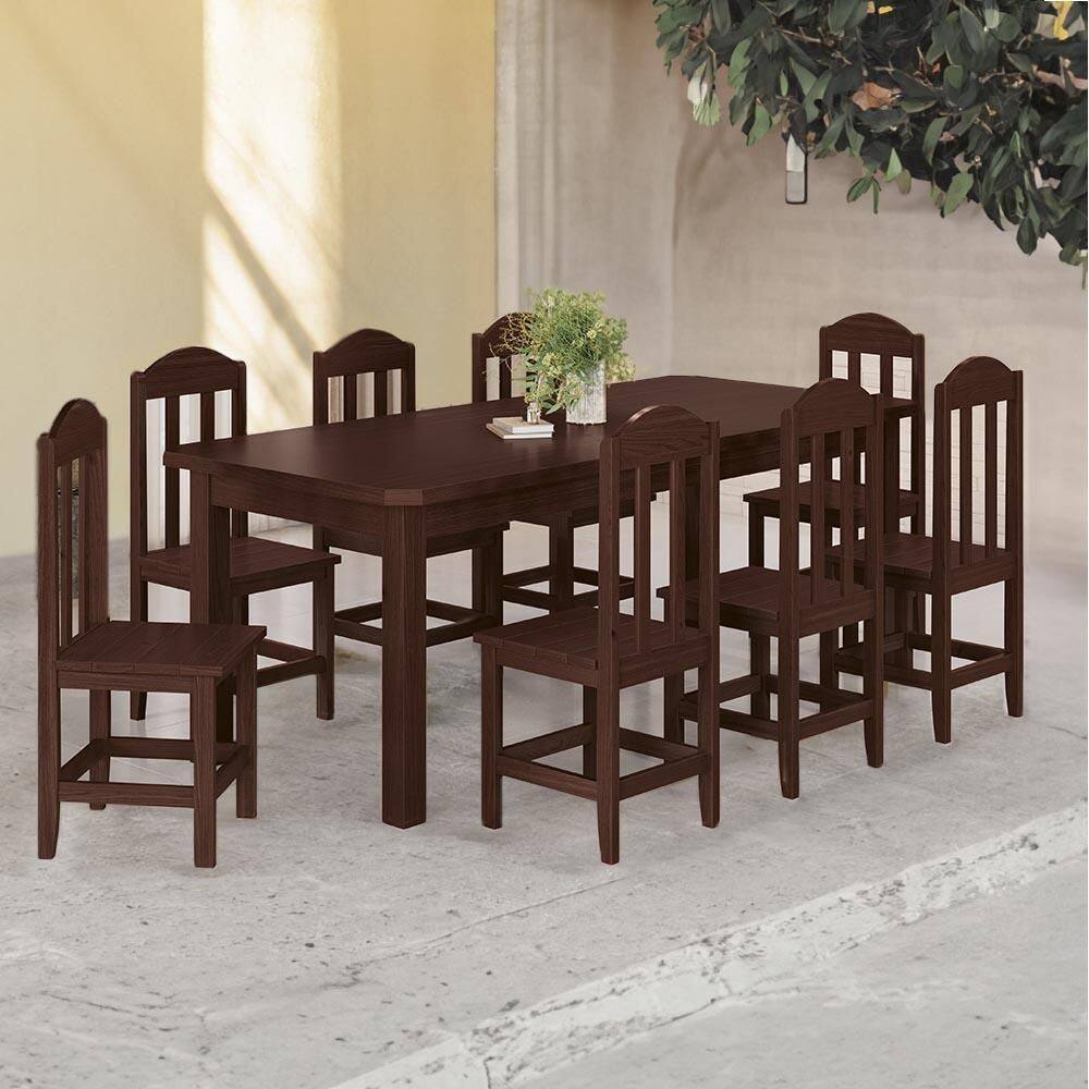 Mesa Com 8 Cadeiras Madeira Maciça 200cm Castanho Olivia Shop Jm