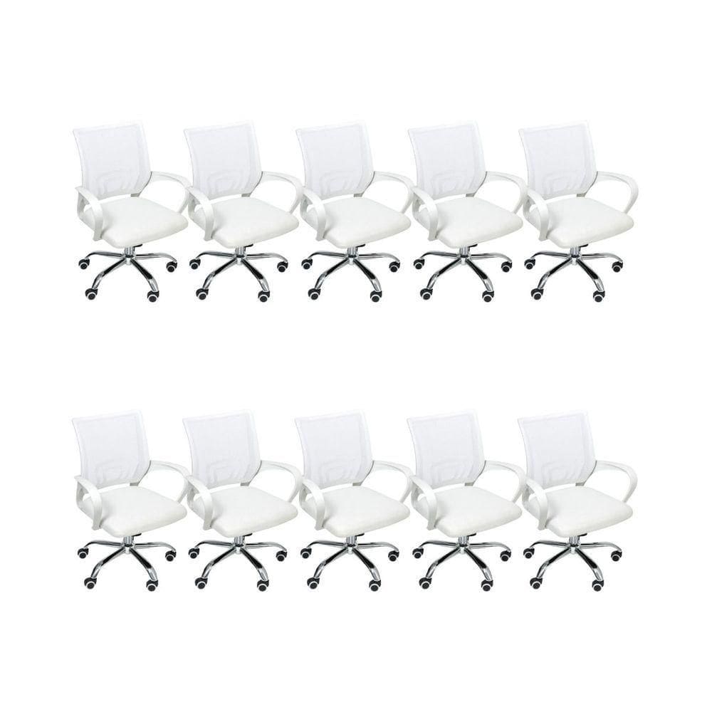 Kit 10 Cadeiras De Escritório Begonia Mesh Ergonômico Branco