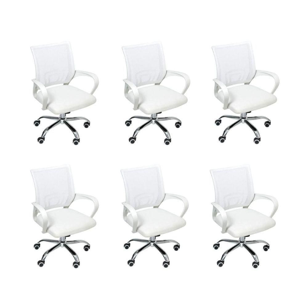 Kit 6 Cadeiras De Escritório Begonia Tela Mesh Ergonômico Branco