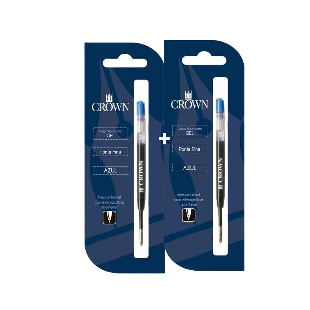 Kit Carga Para Caneta Crown Esferográfica Tipo Parker (Gel) CA17004 (02 Unidades) Azul Vermelha Preta